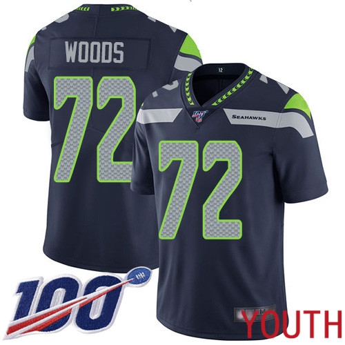Seattle Seahawks Limited Navy Blue Youth Al Woods Home Jersey NFL Football 72 100th Season Vapor Untouchable
